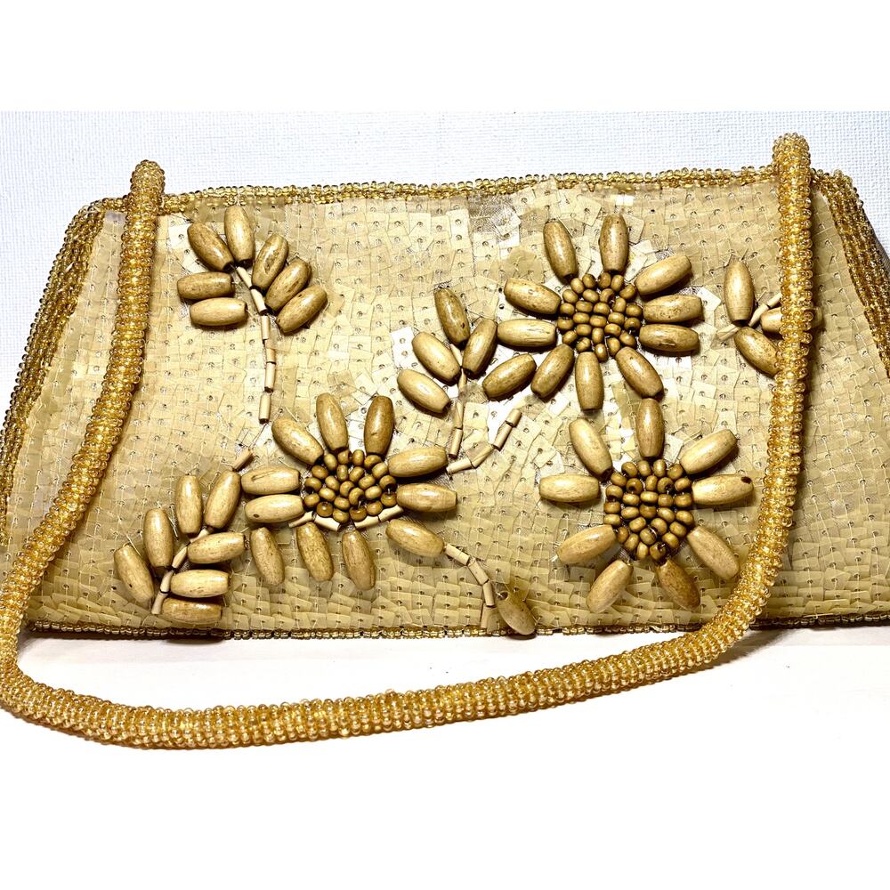 Vintage BIJOUX TERNER Handbag  BEADED SEQUINS WOOD BEADS